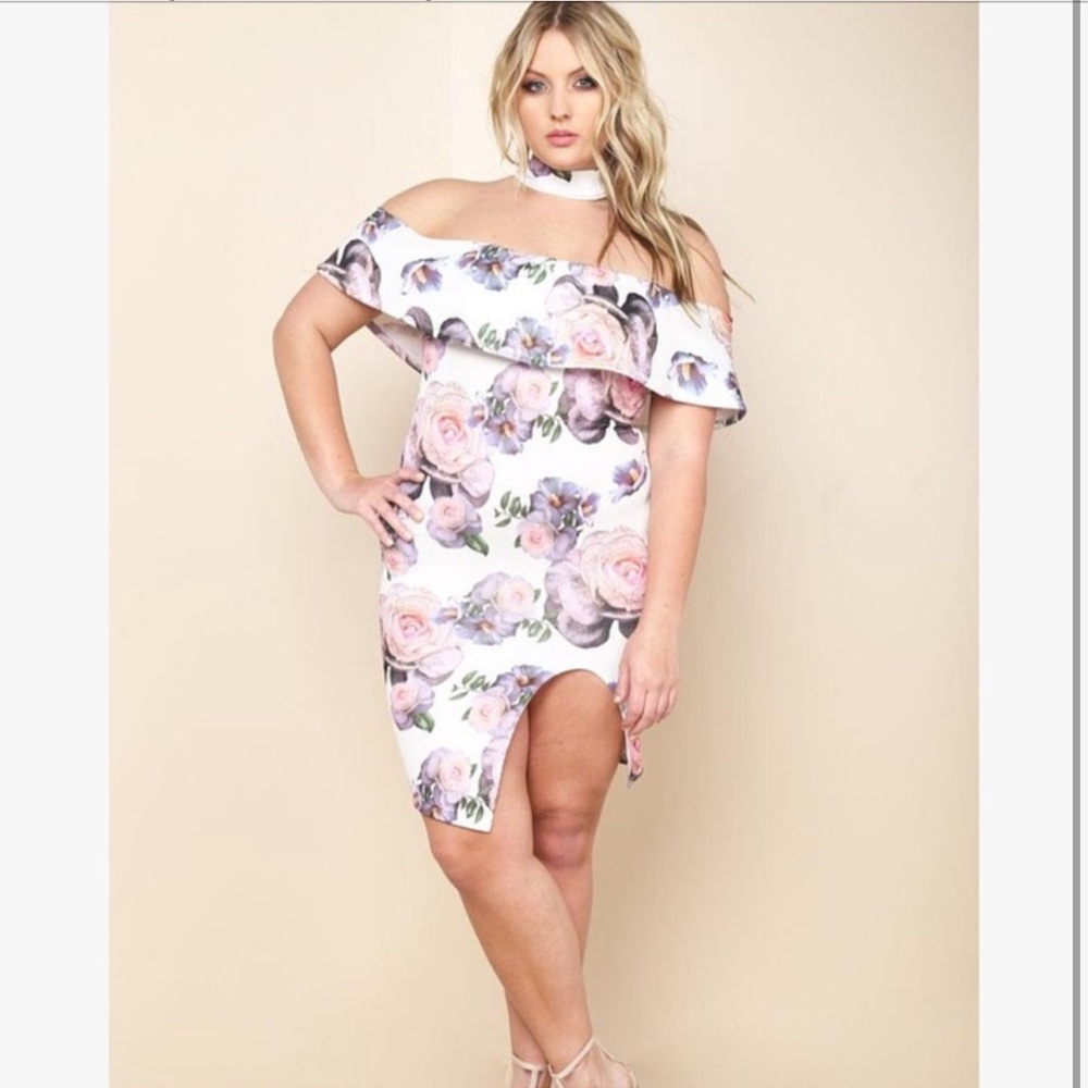 Floral Off-Shoulder Dress - Plus Size